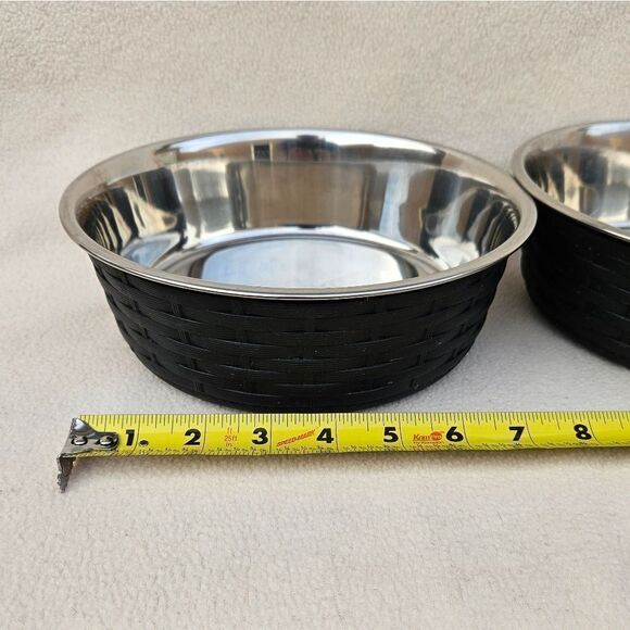Stainless Steel and Black Food or Water Bowls - Set of 2 - Picture 3 of 8